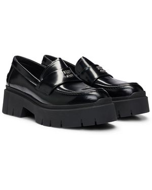 HUGO Stacked-Logo Loafers - Black