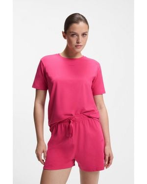BOSS Stretch-Cotton Pyjama T-Shirt With Logo Print - Pink