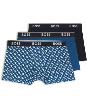 BOSS Dreierpack Eng Anliegende Boxershorts Mit Kurzem Bein Und Logo Am Bund - Blau