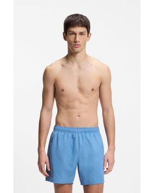 HUGO Swim Shorts With All-Over Stacked Logos - Blue