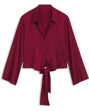 HUGO Relaxed-Fit Blouse Van Stretchsatijn Met Strikdetail - Rood