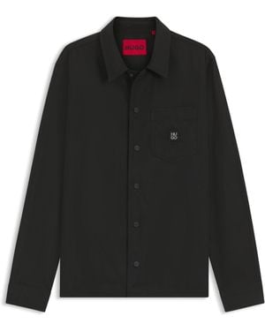 HUGO Oversized-Fit Shirt With Stacked-Logo Badge - Black