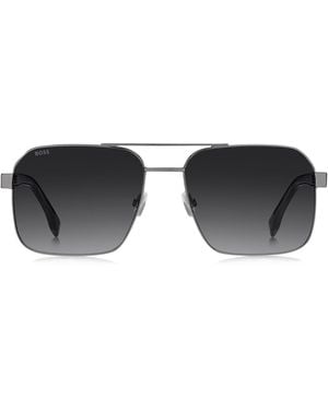 BOSS Sonnenbrille Aus Grauem Stahl Mit Doppelsteg Und Transparenten Bügeln - Schwarz