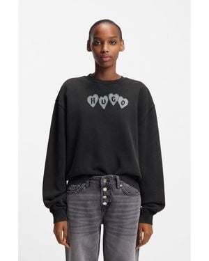HUGO Cotton-Terry Sweatshirt With Heart Logo - Black