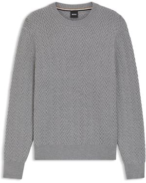 BOSS Virgin-Wool Jumper With Herringbone Structure - Grey