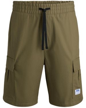 HUGO Structured-Cotton Shorts With Drawstring And Logo Patch - Green