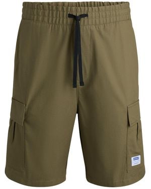 HUGO Shorts Aus Strukturierter Baumwolle Mit Tunnelzug Und Logo-Aufnäher - Grün