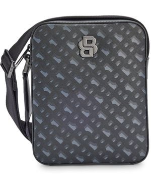 BOSS Monogram-Pattern Reporter Bag With Signature Hardware - Grey