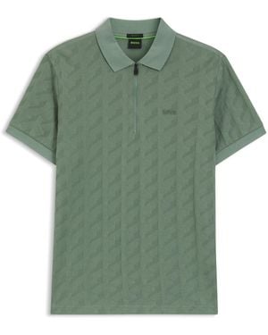 BOSS Mercerised-Cotton Polo Shirt With Jacquard Pattern - Green