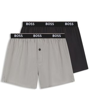 BOSS Two-Pack Of Cotton Pyjama Shorts With Logo Waistbands - Grey