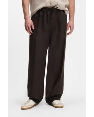 BOSS By Beckham Relaxed-Fit Linen Trousers - Black