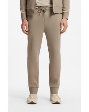 BOSS Stretch-Cotton Tracksuit Bottoms With Logo Detail - Grey