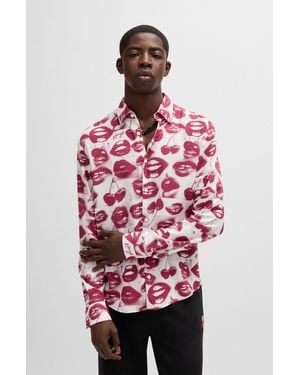 HUGO Slim-fit Shirt With Seasonal Print - Red