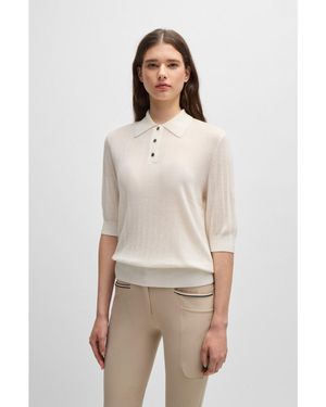 BOSS Equestrian Ribbed-Knit Polo With Oversized Collar - Natural