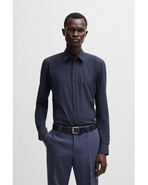 BOSS Dark Blue Men's Business Shirts Size L