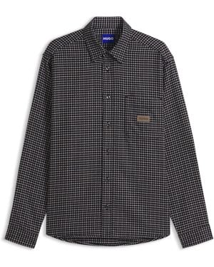 HUGO Oversized-Fit Overhemd Van Katoen Met Prince-Of-Wales-Ruit - Grijs