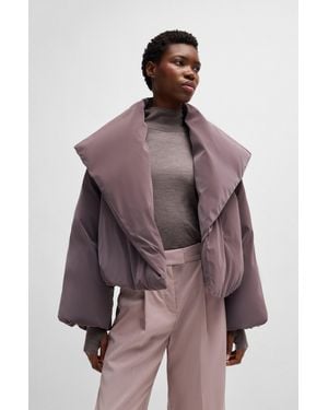 BOSS Naomi X Cropped Down Jacket In Velvet-touch Fabric - Brown