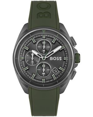 BOSS Grijsgecoate Chronograaf Met Olijfgroene Silicone Polsband