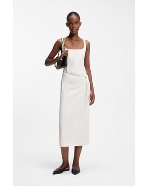 HUGO Square-Neck Dress With Golden Chain Belt - White