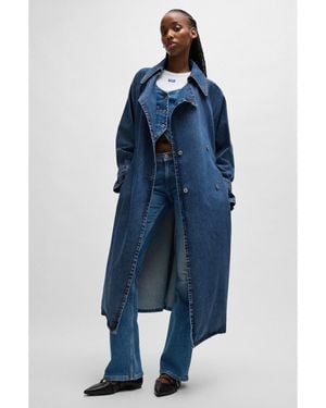 HUGO Double-Breasted Trench Coat - Blue
