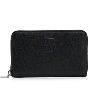 BOSS Grained Ziparound Wallet With Double B Monogram - Black