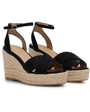 BOSS Sandales compensées en cuir suédé avec bride cheville - Noir