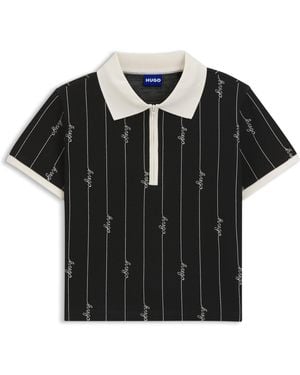 HUGO Slim-Fit Poloshirt Aus Stretch-Baumwolle Mit Logo-Nadelstreifen - Schwarz