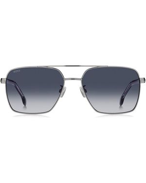 BOSS Sonnenbrille Aus Edelstahl Mit Doppelsteg Und Bügeln Aus Blauem Acetat