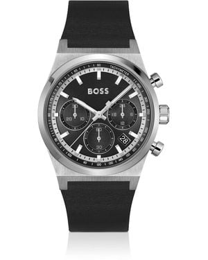 BOSS Tone Chronograph Watch With Leather Strap - Black