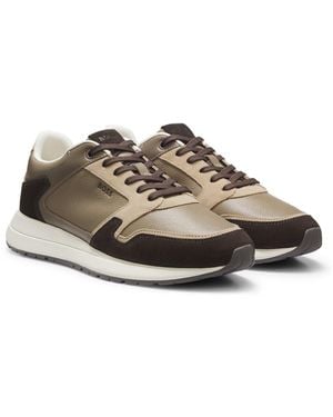 BOSS Leather Running-Style Trainers With Suede Trims - Brown