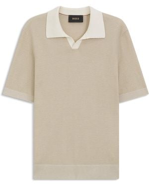 BOSS Polo-Pullover Aus Baumwolle Und Seide Mit Johnny-Kragen - Natur