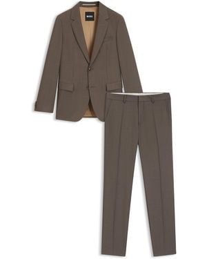 BOSS Slim-Fit Pak Van Scheerwol Met Microdessin - Bruin