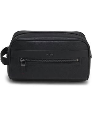 HUGO Grained Faux-Leather Washbag With Logo Lettering - Black