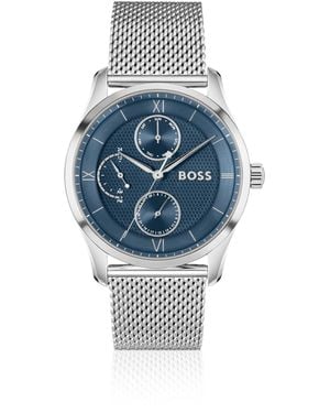 BOSS Horloge Met Blauwe Wijzerplaat En Polsband Met Meshstructuur