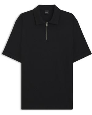 BOSS Polo Met Piquéstructuur En Kraag Met Rits - Zwart