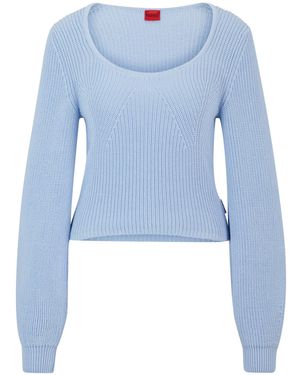 HUGO Pull Regular Fit En Coton Avec Étiquette Logo - Bleu