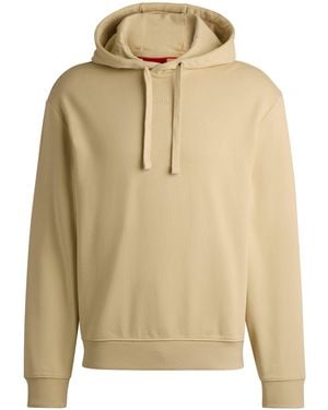 HUGO Relaxed-Fit Hoodie Van Katoenen Sweatstof Met Logoprint - Naturel