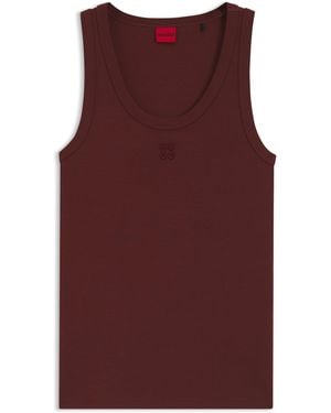 HUGO Tanktop Van Een Katoenmix Met Tweedelig Logostiksel - Rood