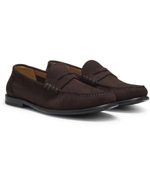 BOSS Suede Moccasins With Penny Trim And Emed Logo - Brown
