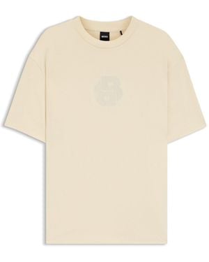 BOSS Peached-Cotton T-Shirt With Double B Monogram - Natural