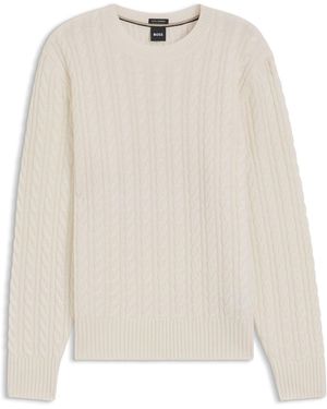 BOSS Pullover Aus Schurwolle Und Kaschmir Mit Zopfmuster - Natur