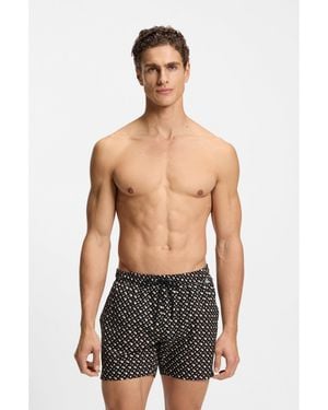 BOSS Fully Lined Quick-Dry Swim Shorts With Monogram Print - Black