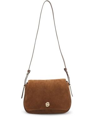 BOSS Suede Saddle Bag With Double B Monogram - Brown