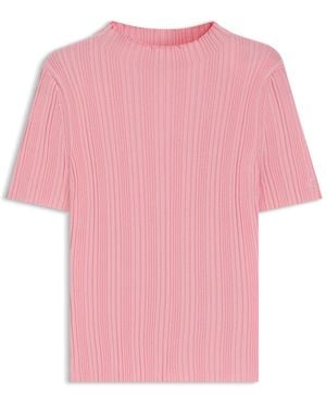HUGO Mock-Neck Jumper With Irregular Rib Knit - Pink
