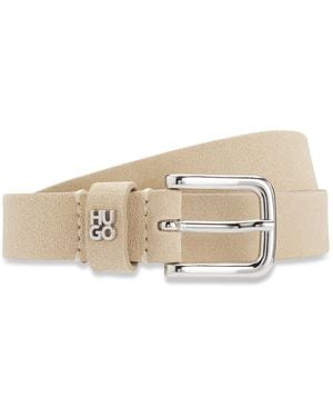 HUGO Suede Belt With Stacked-Logo Keeper Trim - Natural