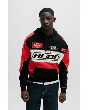 HUGO Colour-blocked Hoodie In Cotton With Racing-inspired Details
