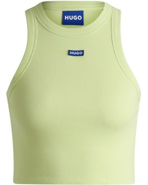 HUGO Tanktop Van Stretchkatoen Met Logopatch - Geel