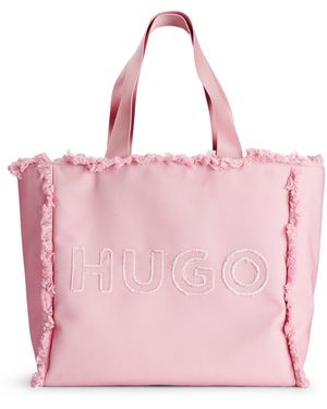 HUGO Cabas à logo et franges - Rose