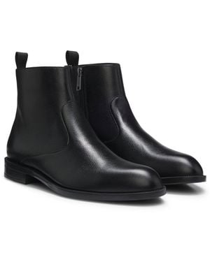 BOSS Grained-Leather Boots With Side Zip - Black