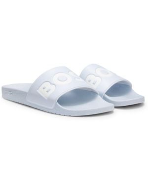 BOSS Italian-Made Slides With Large Logo Detail - Blue